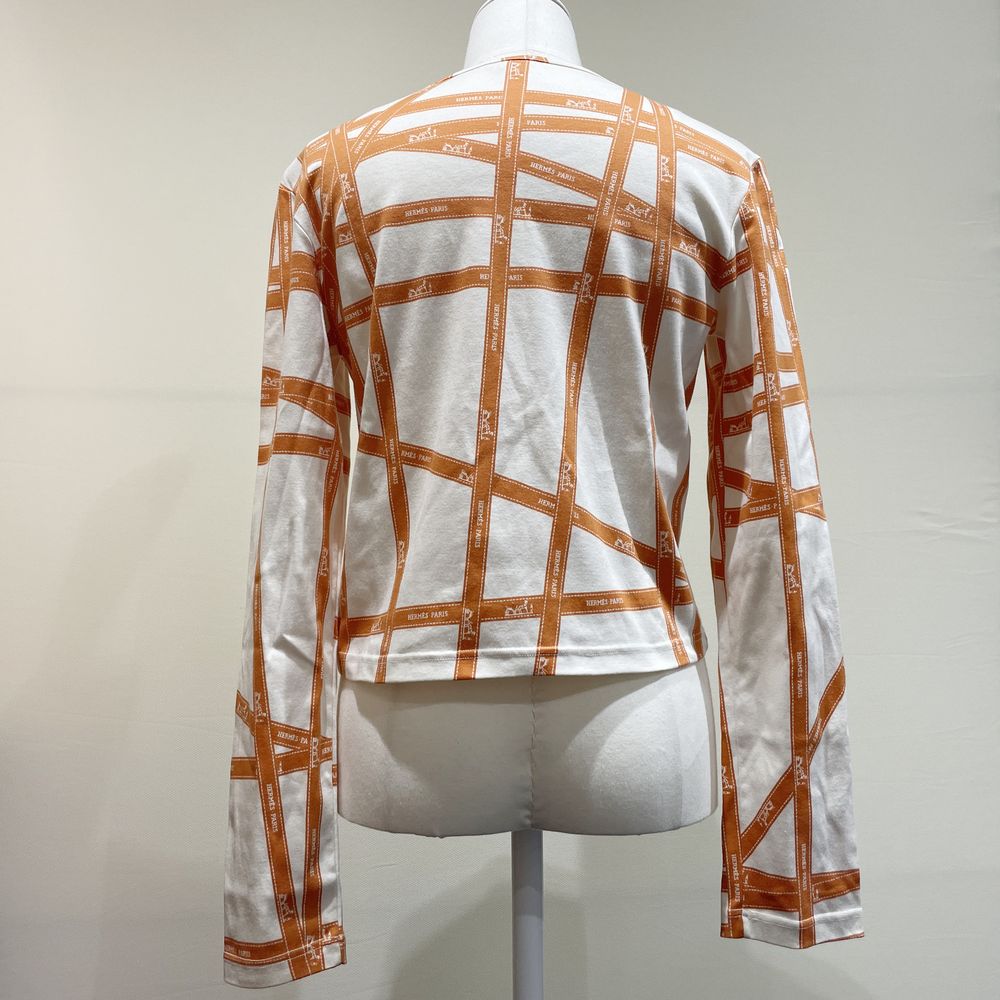 中古AB/使用感小】HERMES エルメス ボルデュック Lサイズ マルジェラ期 ロングTシャツ リボン柄 ロゴ レディース カットソー20460983