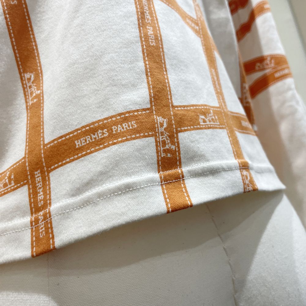 中古AB/使用感小】HERMES エルメス ボルデュック Lサイズ マルジェラ期 ロングTシャツ リボン柄 ロゴ レディース カットソー20460983