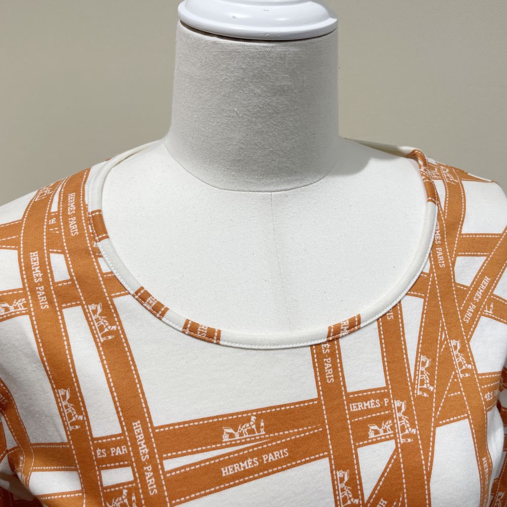 中古AB/使用感小】HERMES エルメス ボルデュック Lサイズ マルジェラ期 ロングTシャツ リボン柄 ロゴ レディース カットソー20460983