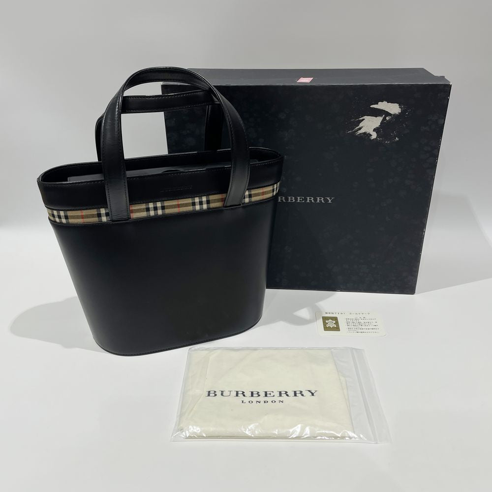 BURBERRY(バーバリー) ロゴ バケツ型 内部チェック ハンドバッグ レザー レディース【中古AB】20240407