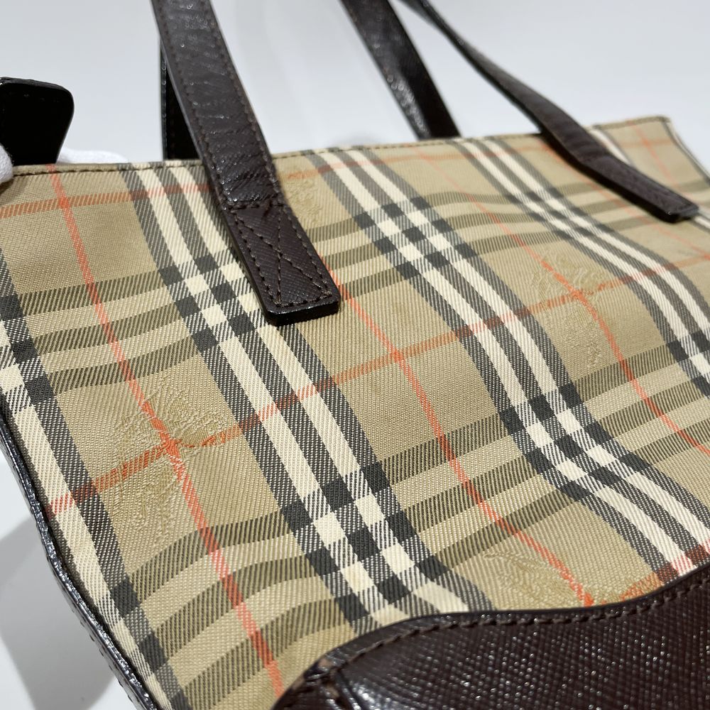 BURBERRY(バーバリー) ロゴ チェック ミニ ハンドバッグ キャンバス/レザー レディース【中古B】20240407