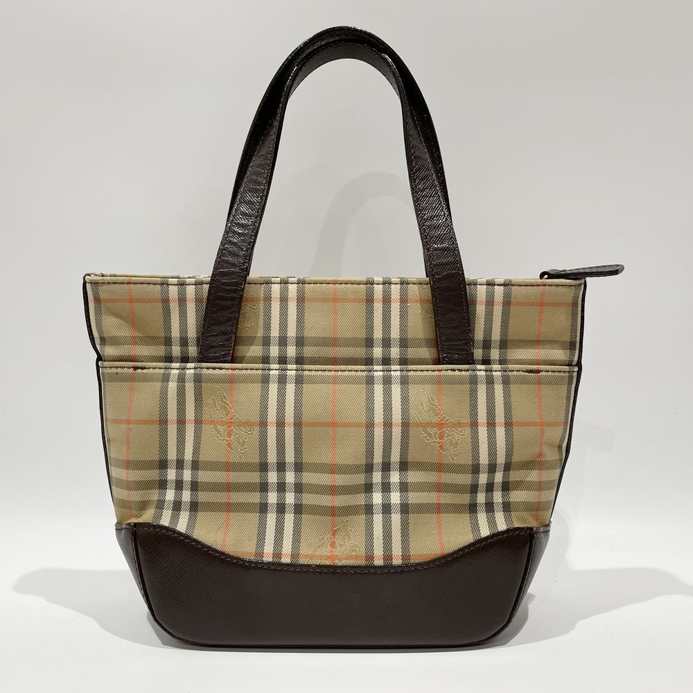 BURBERRY(バーバリー) ロゴ チェック ミニ ハンドバッグ キャンバス/レザー レディース【中古B】20240407