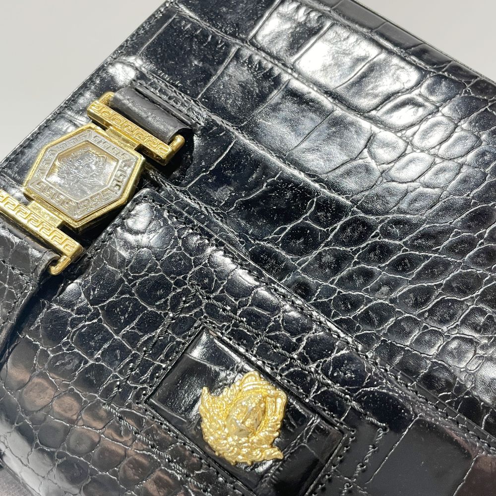 Gianni Versace(ジャンニ・ヴェルサーチ) メデューサ グレカ 型押し ヴィンテージ ハンドバッグ レザー レディース【中古B】20240413