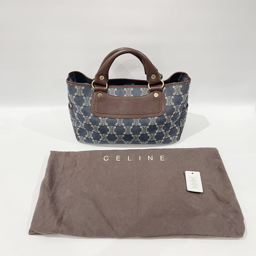 中古AB/使用感小】CELINE セリーヌ マカダム ブギーバッグ レディース ハンドバッグ ブルー×ブラウン20464147