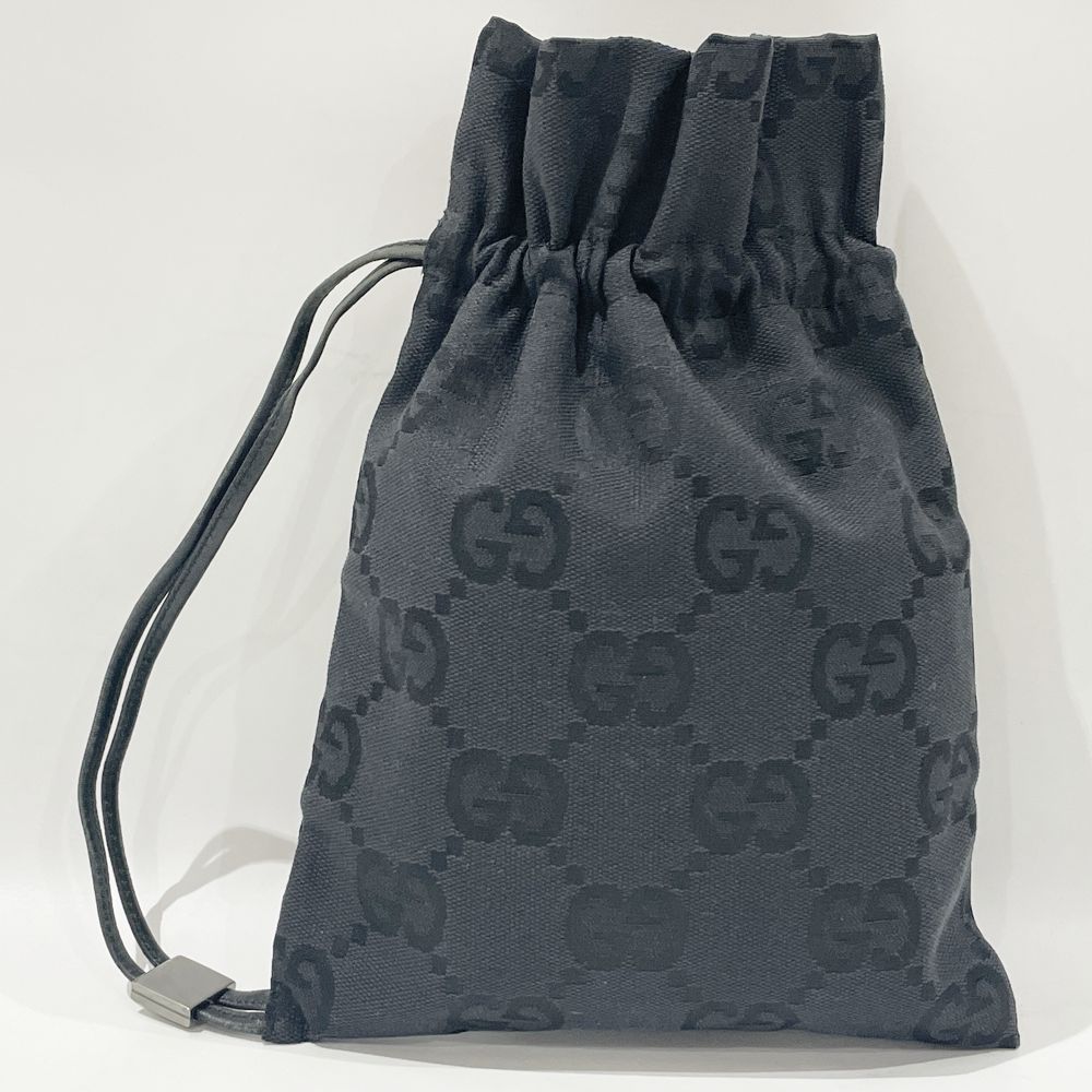 中古B/標準】GUCCI グッチ ロゴ プレート 巾着 ヴィンテージ レディース ポーチ 039.1046 ブラック20465075