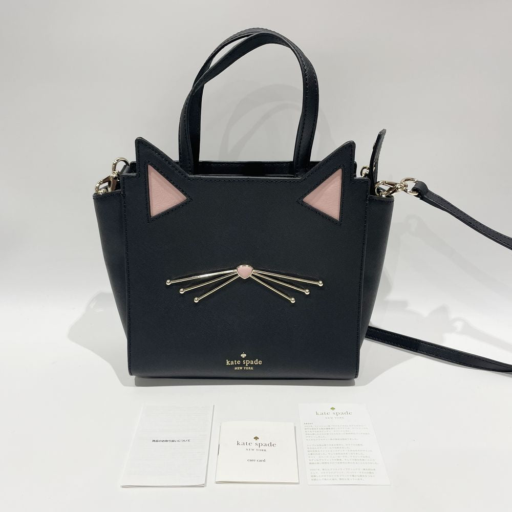 中古AB/使用感小】Kate Spade ケイトスペード キャット 猫 2WAY レディース ハンドバッグ PXRU7047 ブラック20465499