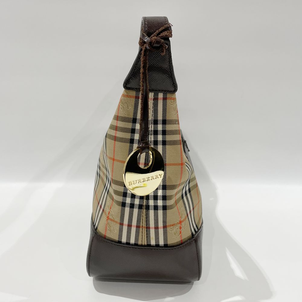 中古B/標準】BURBERRY バーバリー ロゴ プレート チャーム付き チェック ワンショルダー レディース ショルダーバッグ  ベージュ×ブラウン20465502