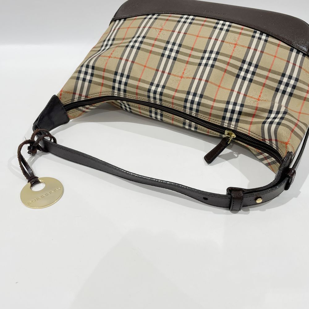 中古B/標準】BURBERRY バーバリー ロゴ プレート チャーム付き チェック ワンショルダー レディース ショルダーバッグ  ベージュ×ブラウン20465502