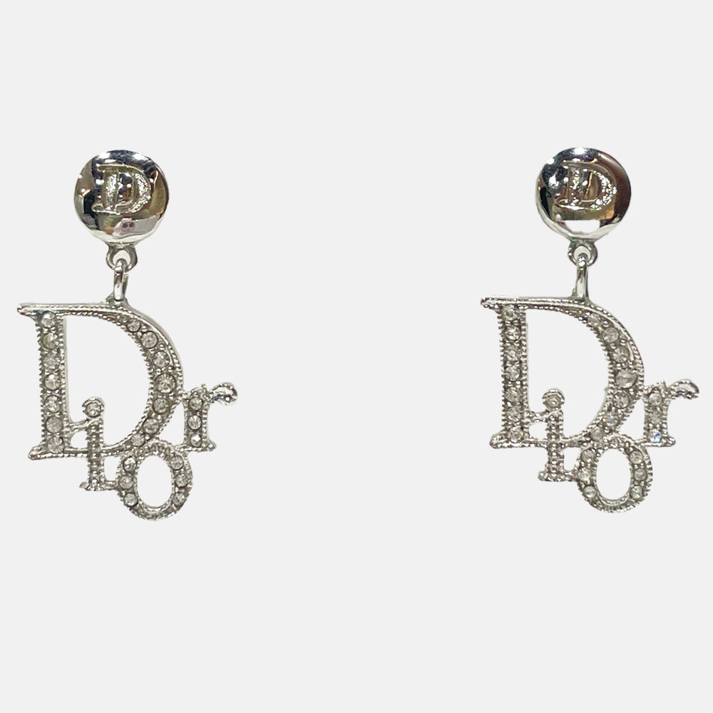 Christian Dior(クリスチャンディオール) ロゴ フープ ヴィンテージ ピアス メタル/ラインストーン レディース【中古AB】20240507