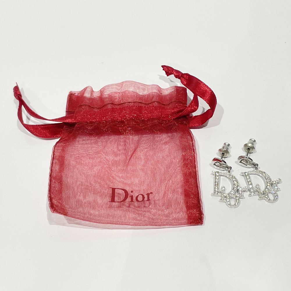 Christian Dior(クリスチャンディオール) ロゴ フープ ヴィンテージ ピアス メタル/ラインストーン レディース【中古AB】20240507