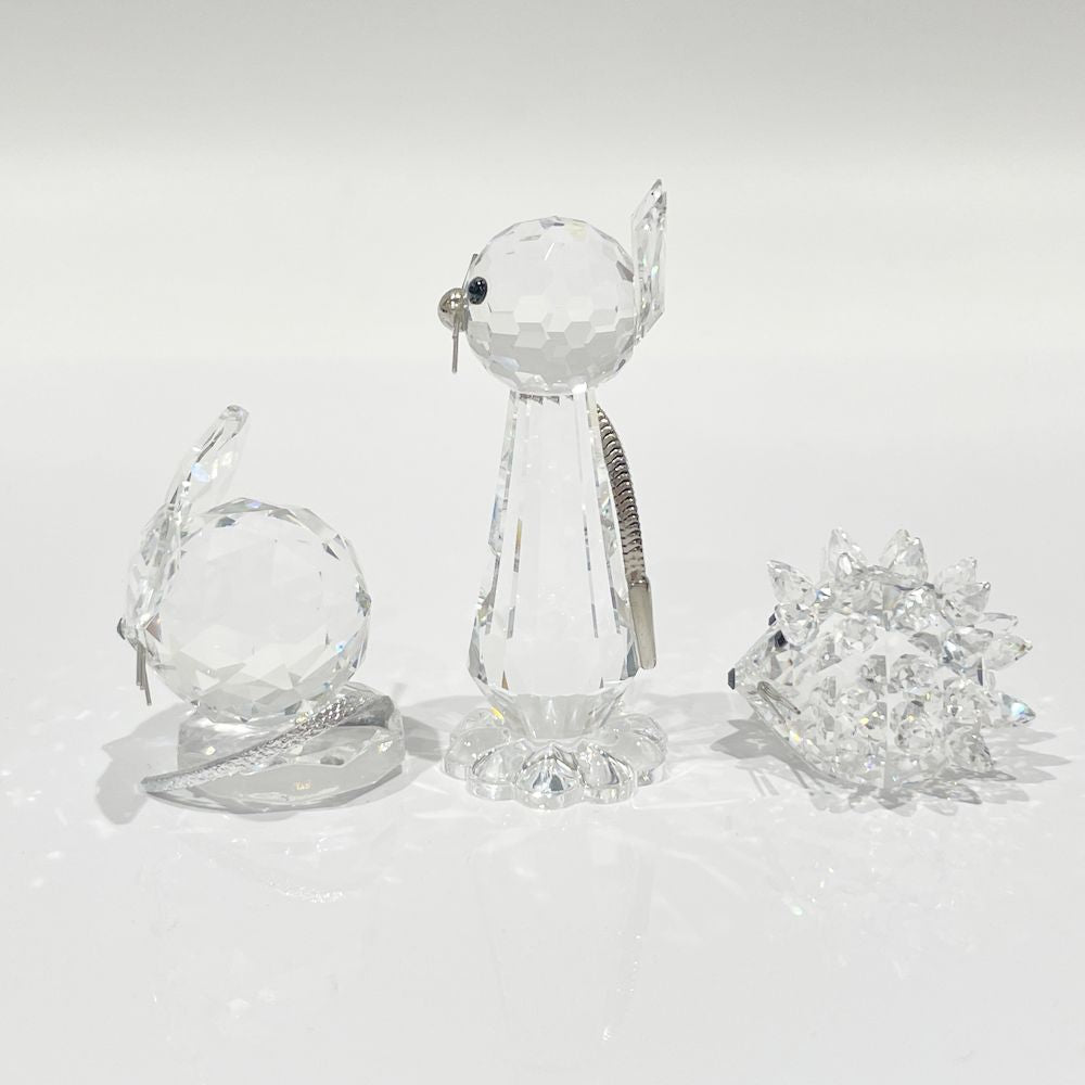 中古AB/使用感小】SWAROVSKI スワロフスキー 3体セット フィギュリン 置物 猫5cm ネズミ3cm ハリネズミ2cm クリスタル  ユニセックス フィギュア クリア20465542