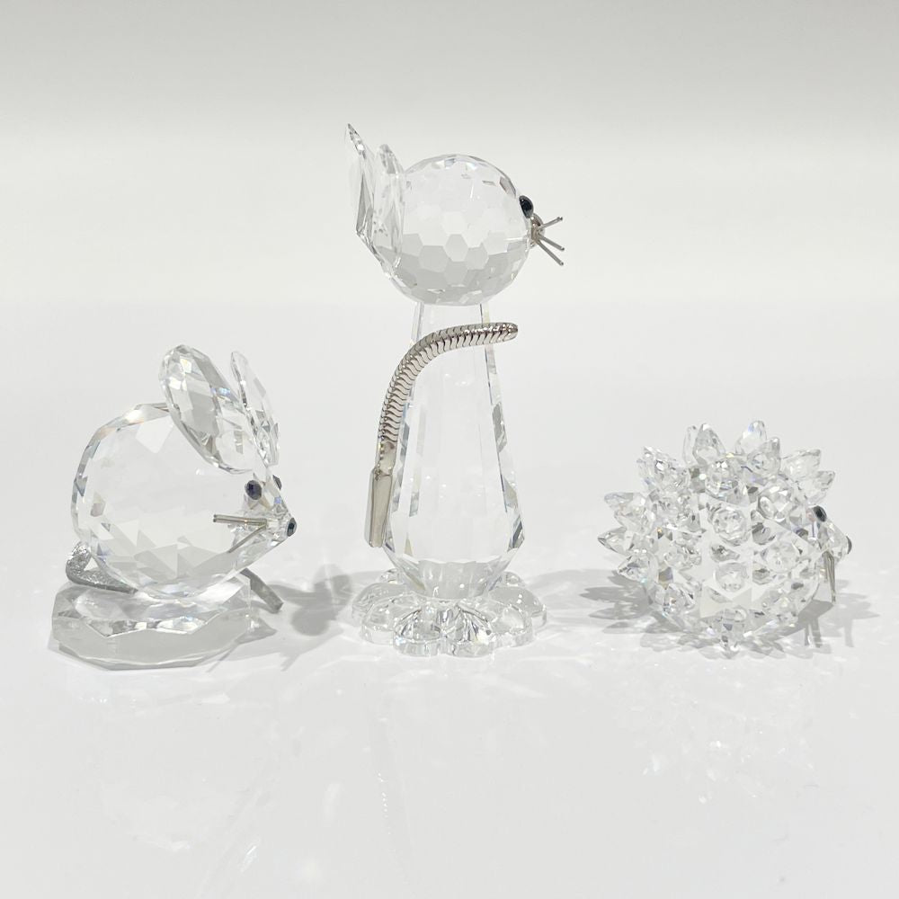 SWAROVSKI(スワロフスキー) 3体セット フィギュリン 置物 猫5cm ネズミ3cm ハリネズミ2cm クリスタル フィギュア ガラス ユニセックス【中古AB】