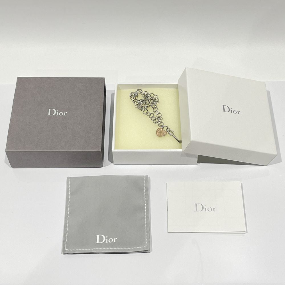 中古AB/使用感小】Christian Dior クリスチャンディオール ロゴ ハート キー ヴィンテージ メタル ラインストーン レディース  ブレスレット シルバー20465554