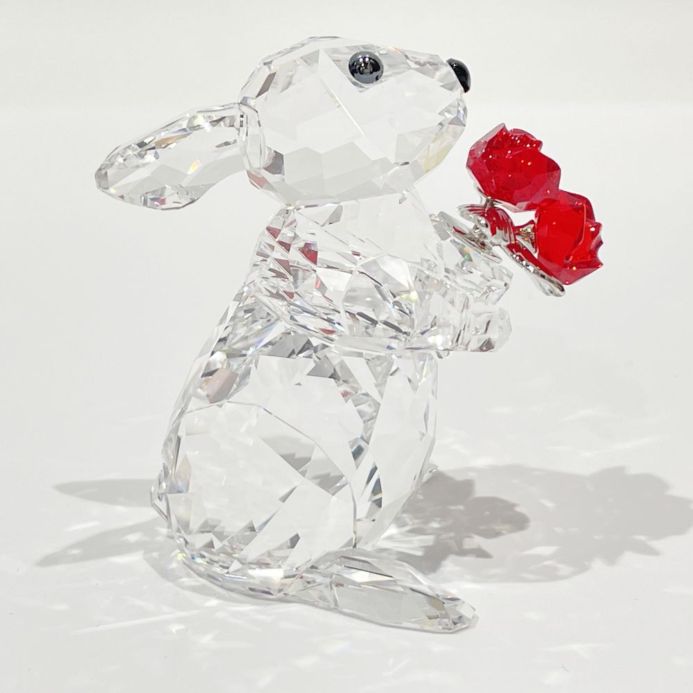 SWAROVSKI(スワロフスキー) フィギュリン 5.5cm 置物 ウサギ バラ 花 クリスタル フィギュア ガラス ユニセックス【中古A】20240506