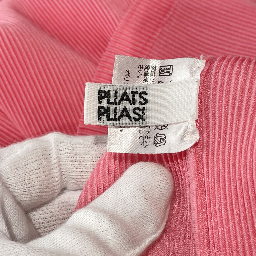 中古AB/使用感小】PLEATS PLEASE プリーツプリーズ イッセイミヤケ プリーツ加工 ハイネック 五分袖 サイズ3 レディース カットソー  PP53-FK323 ピンク20465608