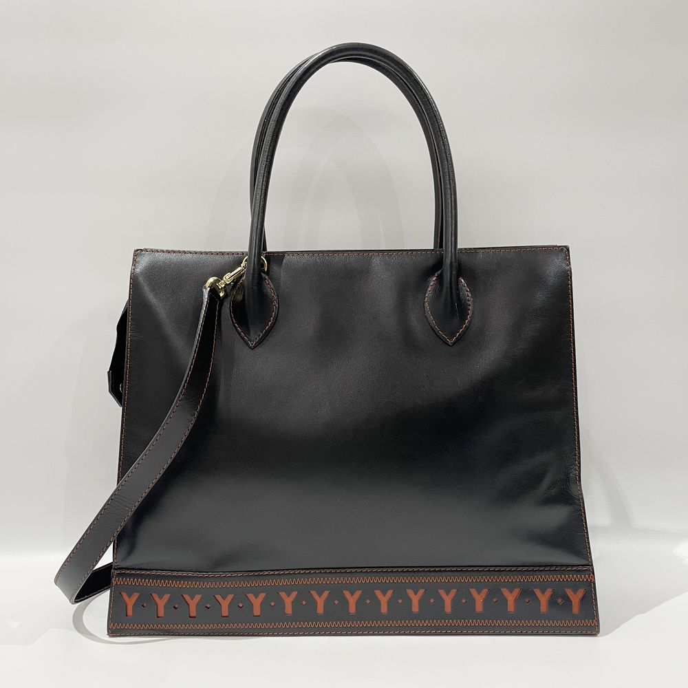 YVES SAINT LAURENT(イヴ・サンローラン) Yカットアウト YSL ロゴチャーム付き 2WAY ヴィンテージ ハンドバッグ レザー レディース【中古AB】20240518