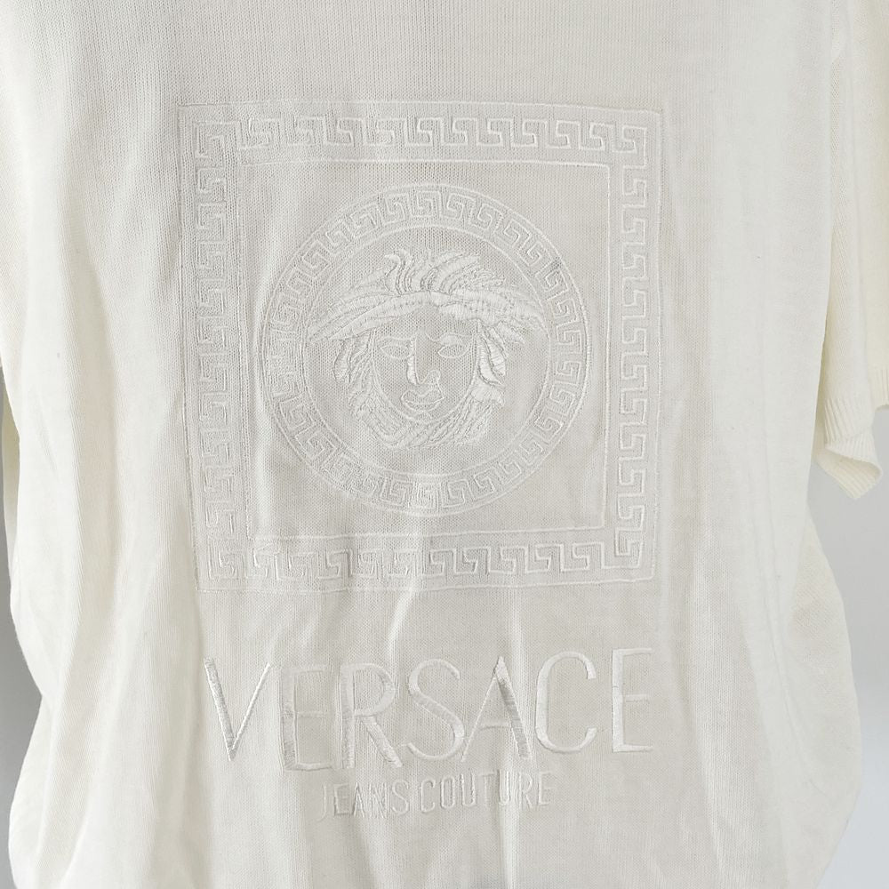 Gianni Versace(ジャンニ・ヴェルサーチ) Mサイズ程度 メドゥーサ ブロックチェック ニット トップス カットソー コットン/ ユニセックス【中古AB】20240527