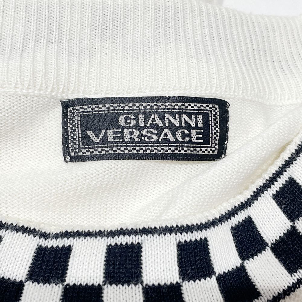 Gianni Versace(ジャンニ・ヴェルサーチ) Mサイズ程度 メドゥーサ ブロックチェック ニット トップス カットソー コットン/ ユニセックス【中古AB】20240527