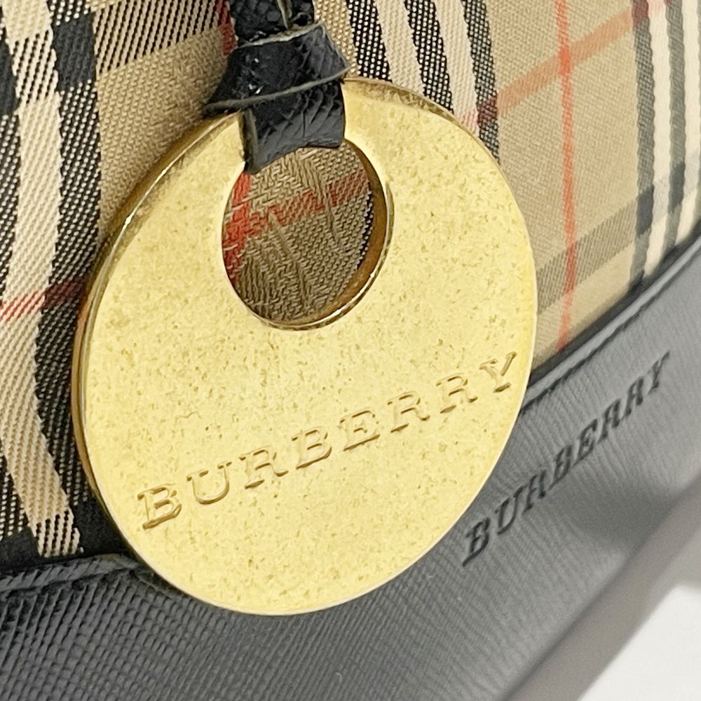 BURBERRY(バーバリー) ロゴ チェック チャーム付き ハンドバッグ キャンバス/レザー レディース【中古B】20240608