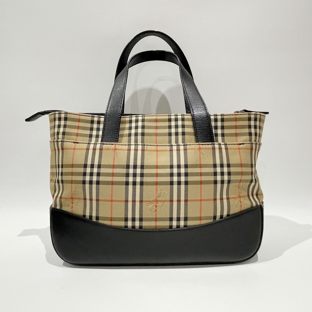 BURBERRY(バーバリー) ロゴ チェック チャーム付き ハンドバッグ キャンバス/レザー レディース【中古B】20240608