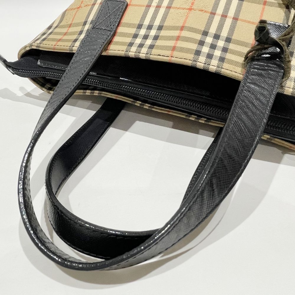 BURBERRY(バーバリー) ロゴ チェック チャーム付き ハンドバッグ キャンバス/レザー レディース【中古B】20240608