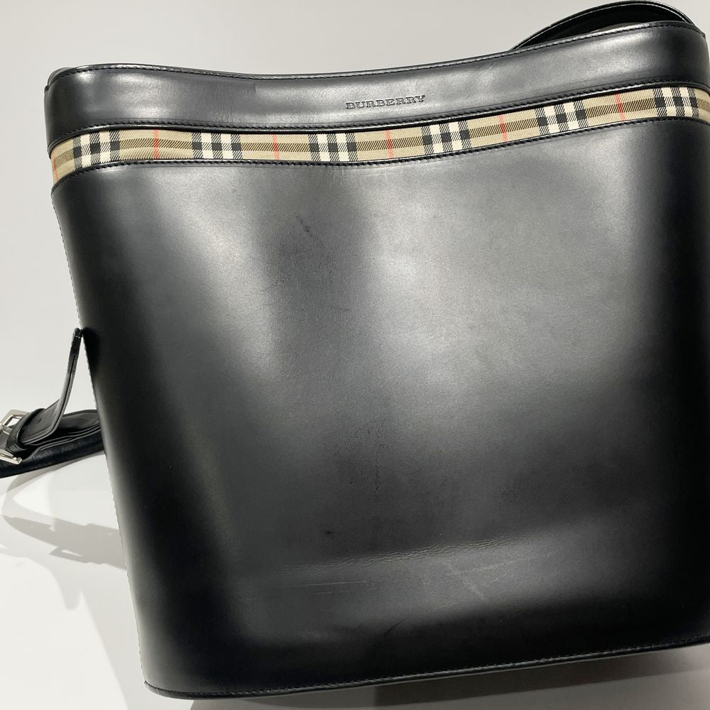 BURBERRY(バーバリー) ロゴ 一部チェック柄 バケツ型 斜め掛け ショルダーバッグ レザー レディース【中古B】20240518