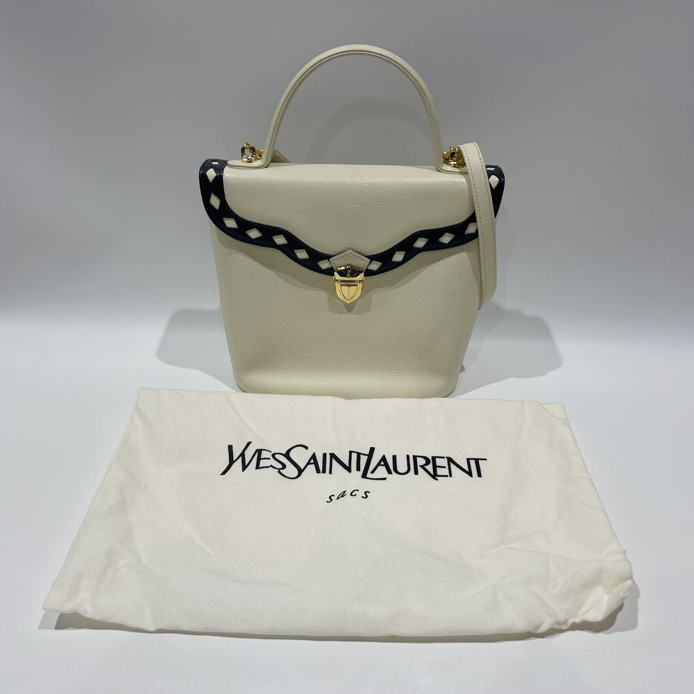 YVES SAINT LAURENT(イヴ・サンローラン) ダイヤカット YSL ロゴ トップハンドル 2WAY ヴィンテージ ハンドバッグ レザー レディース【中古AB】20240518