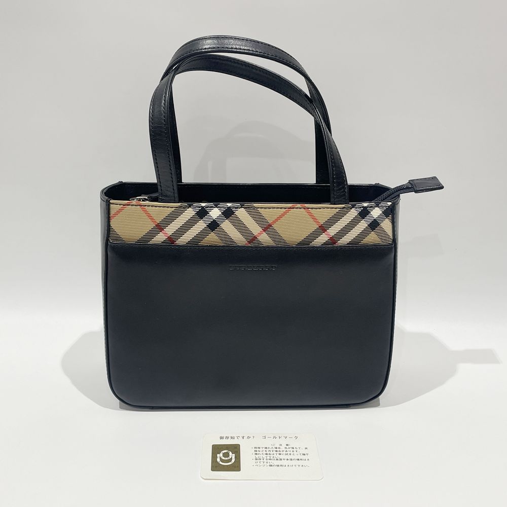 BURBERRY(バーバリー) ロゴ 一部チェック柄 スクエア型 ミニ ハンドバッグ レザー レディース【中古A】20240518