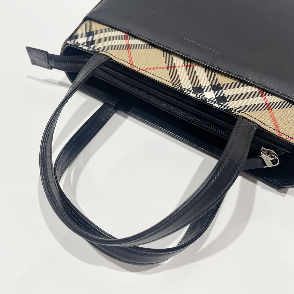 BURBERRY(バーバリー) ロゴ 一部チェック柄 スクエア型 ミニ ハンドバッグ レザー レディース【中古A】20240518