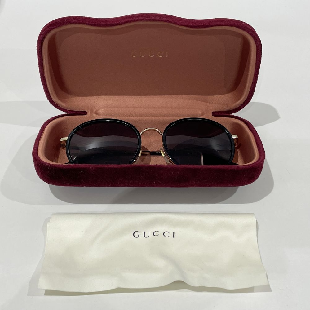 中古AB/使用感小】GUCCI グッチ ヴィンテージ ラウンド コンビフレーム ユニセックス サングラス GG0677SK ブラック20470893