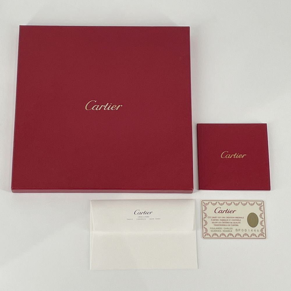 中古A/美品】CARTIER カルティエ 87cm×87cm パンテールドゥ ヒョウ 宝石柄 大判 ユニセックス スカーフ ホワイト20470918