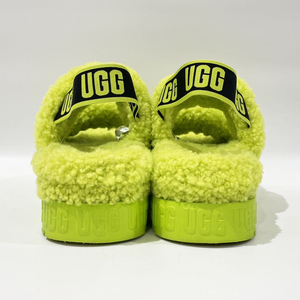 中古AB/使用感小】UGG アグ サイズ38（JP24.0cm）スライド ムートンファー 厚底 レディース サンダル 1120876  ネオングリーン20470989