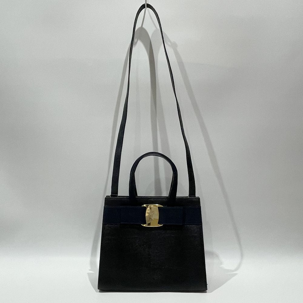 中古B/標準】Salvatore Ferragamo サルヴァトーレフェラガモ ヴァラ リボン 2WAY レディース ハンドバッグ BA214178  ネイビー20472434