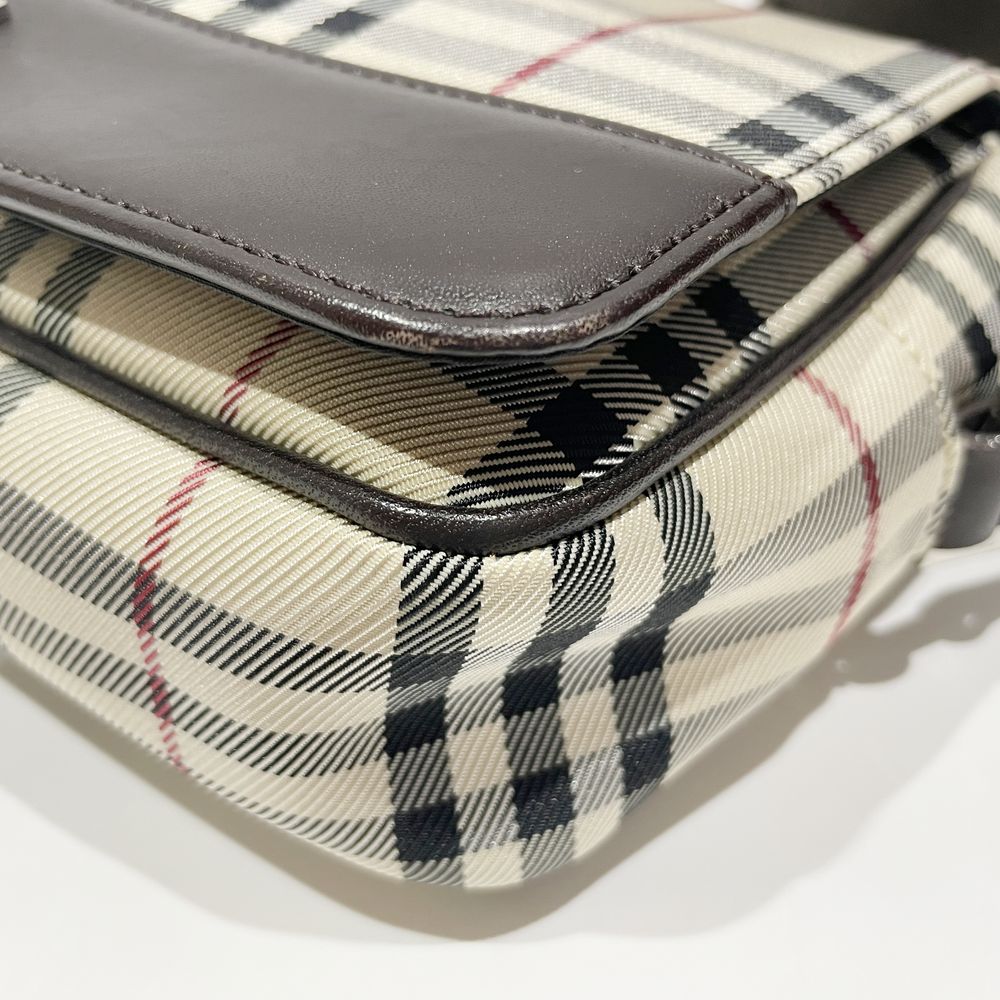 BURBERRY(バーバリー) ロゴ チェック 斜め掛け ショルダーバッグ キャンバス/レザー レディース【中古B】