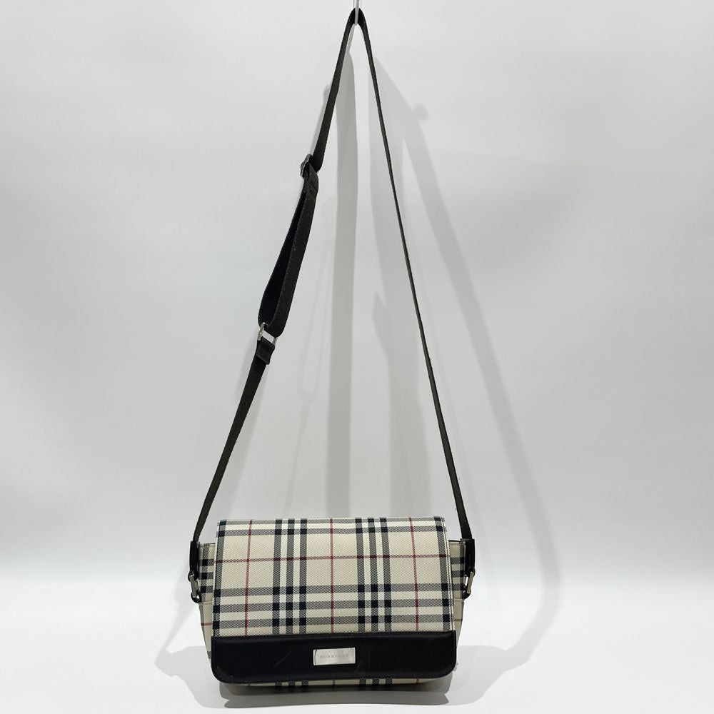 BURBERRY(バーバリー) ロゴ チェック 斜め掛け ショルダーバッグ キャンバス/レザー レディース【中古B】