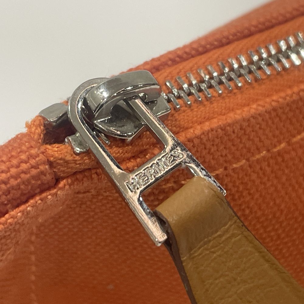 中古AB/使用感小】HERMES エルメス ヨッティングGM フラット シルバー金具 キャンバス レディース ポーチ オレンジ20472859