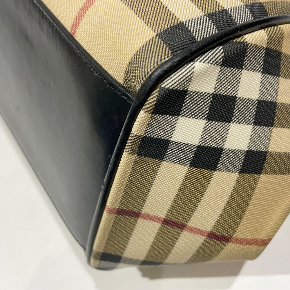 BURBERRY(バーバリー) ロゴ プレート チェック がま口 ハンドバッグ PVC/レザー レディース【中古B】20240608