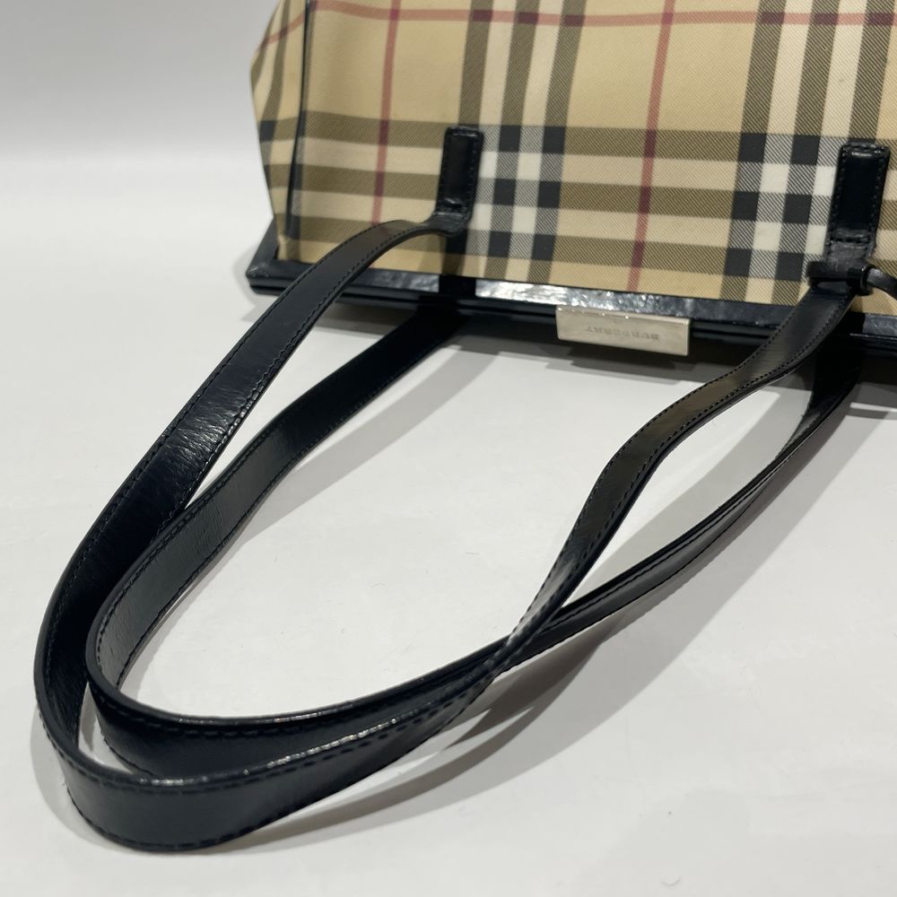 BURBERRY(バーバリー) ロゴ プレート チェック がま口 ハンドバッグ PVC/レザー レディース【中古B】20240608