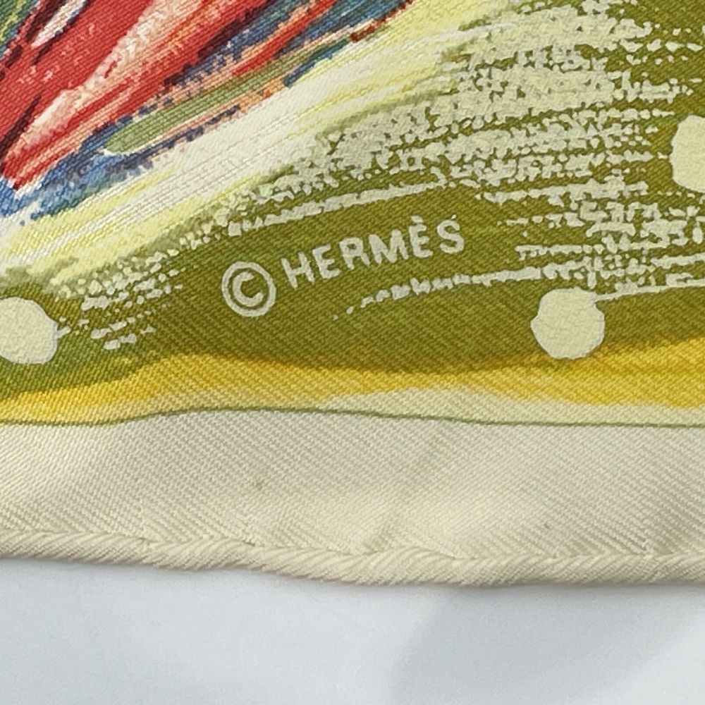 中古AB/使用感小】HERMES エルメス カレ90 feux du ciel 天の火 星 スター ユニセックス スカーフ イエロー20473458