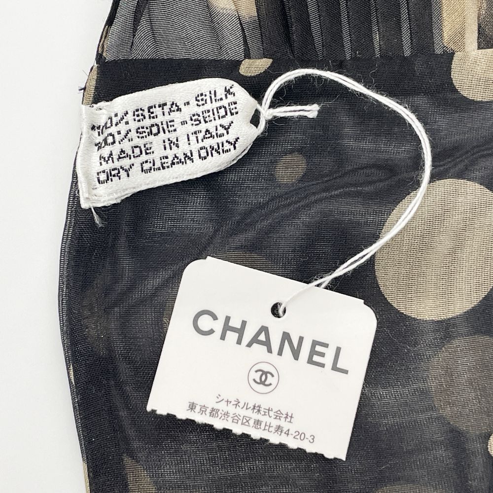 CHANEL(シャネル) 90cm×25.5cm ストール ドット ココマーク プリーツ スカーフ シルク レディース【中古A】20240620