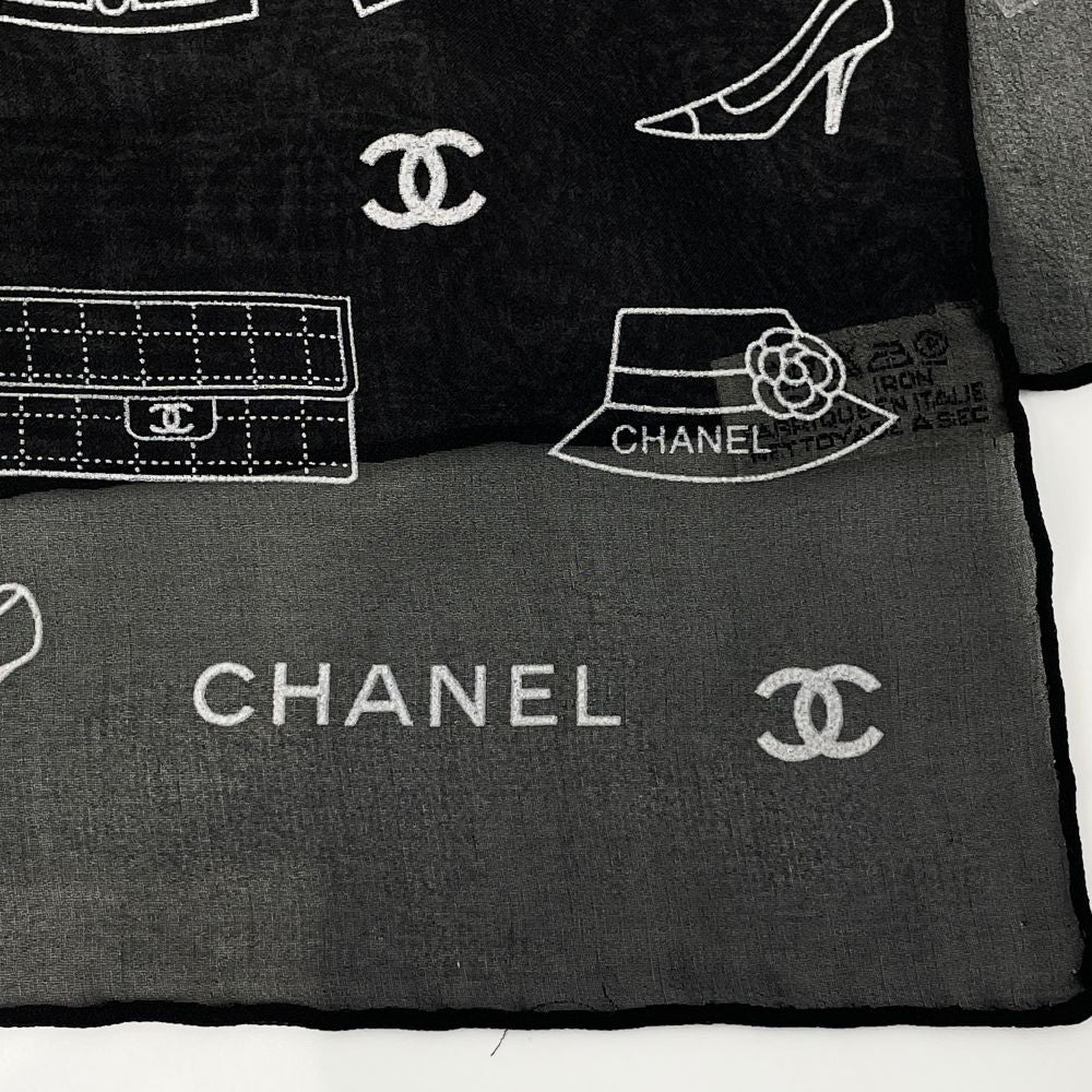 中古A/美品】CHANEL シャネル 154cm×69cm スカーフ ココマーク カメリア アイコン ロゴ レディース ストール  ブラック20473466