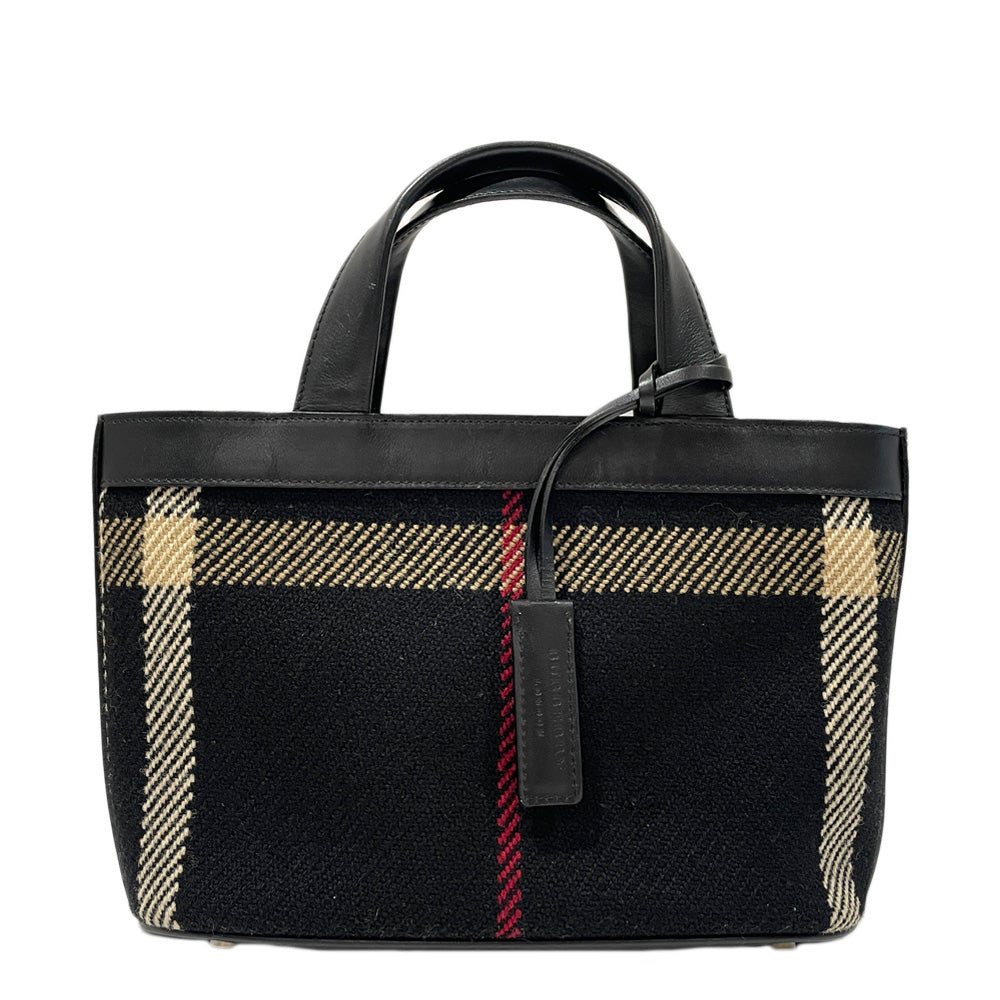 BURBERRY(バーバリー) ロンドン チェック スクエア型 ミニ ハンドバッグ ウール/レザー レディース【中古B】20240622