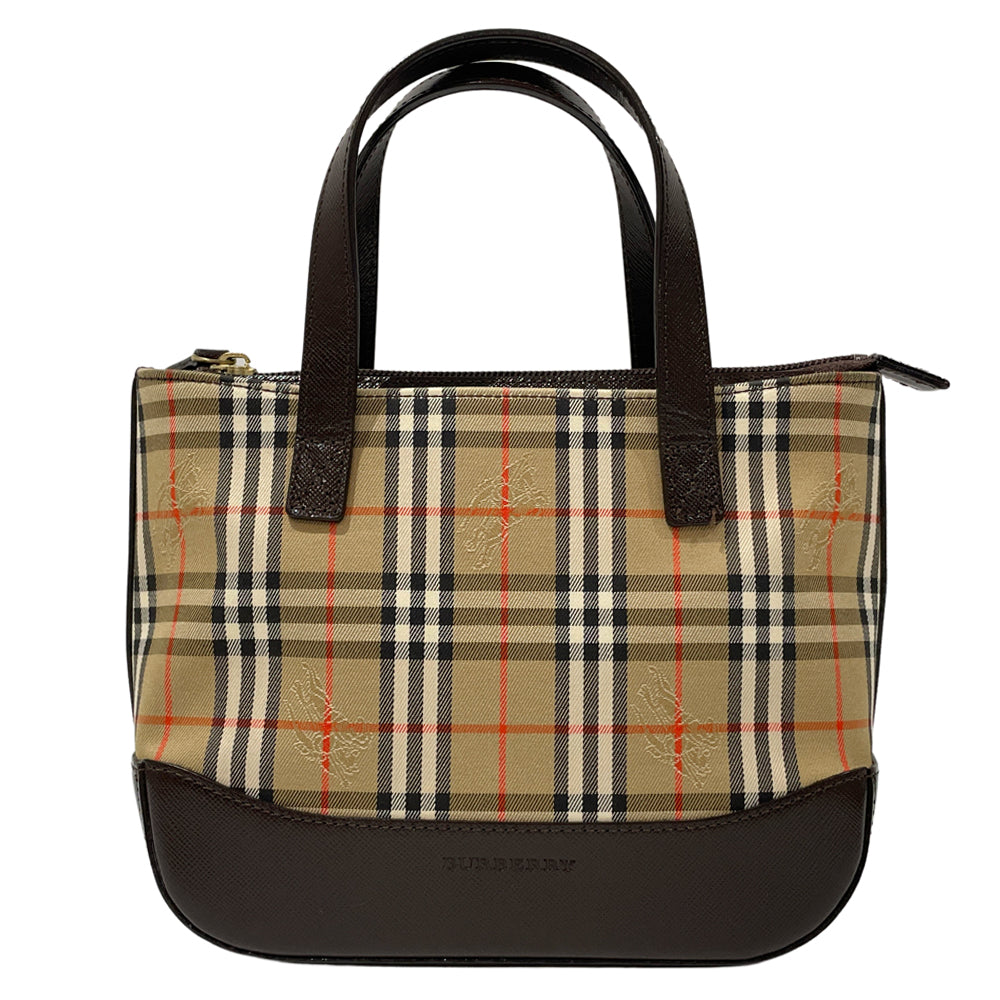 BURBERRY(バーバリー) ロゴ チェック ミニ ハンドバッグ キャンバス/レザー レディース【中古AB】20240630