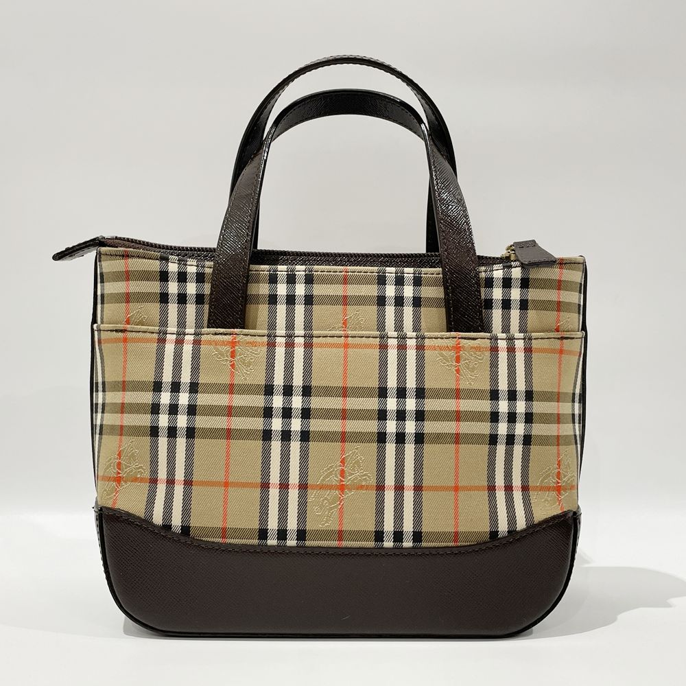 BURBERRY(バーバリー) ロゴ チェック ミニ ハンドバッグ キャンバス/レザー レディース【中古AB】20240630