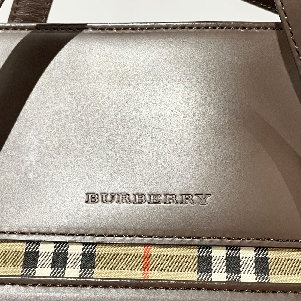 BURBERRY(バーバリー) ロゴ 一部チェック柄 バケツ型 肩掛け ハンドバッグ レザー レディース【中古AB】20240630