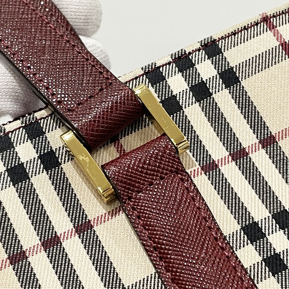 BURBERRY(バーバリー) ロゴ チェック トート 肩掛け ハンドバッグ キャンバス/レザー レディース【中古AB】20240630