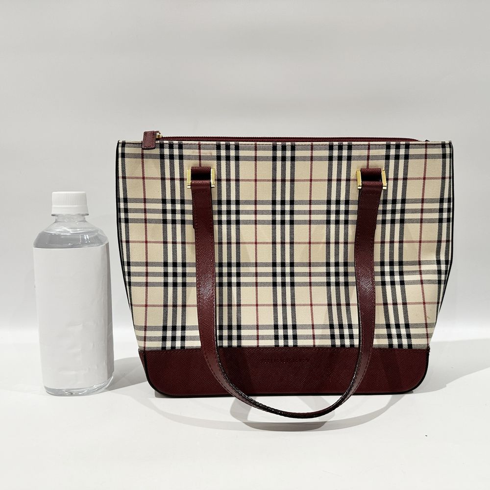 BURBERRY(バーバリー) ロゴ チェック トート 肩掛け ハンドバッグ キャンバス/レザー レディース【中古AB】20240630