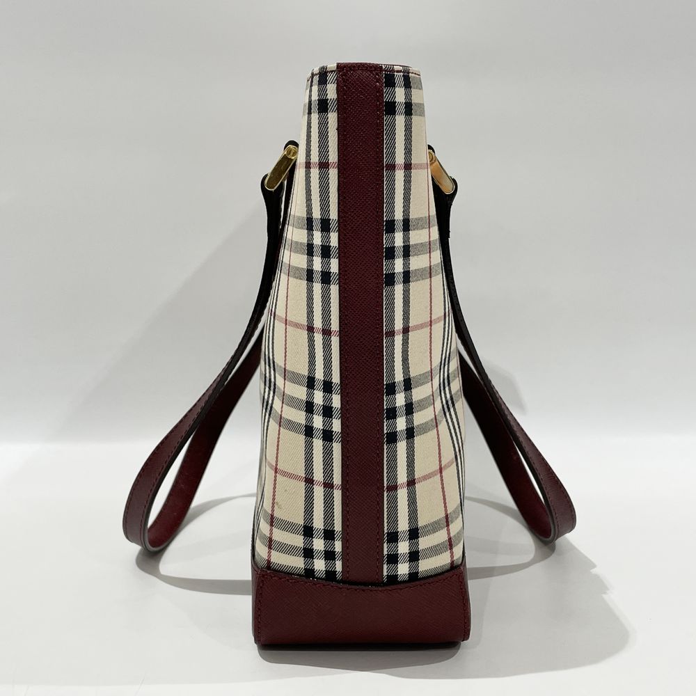 BURBERRY(バーバリー) ロゴ チェック トート 肩掛け ハンドバッグ キャンバス/レザー レディース【中古AB】20240630