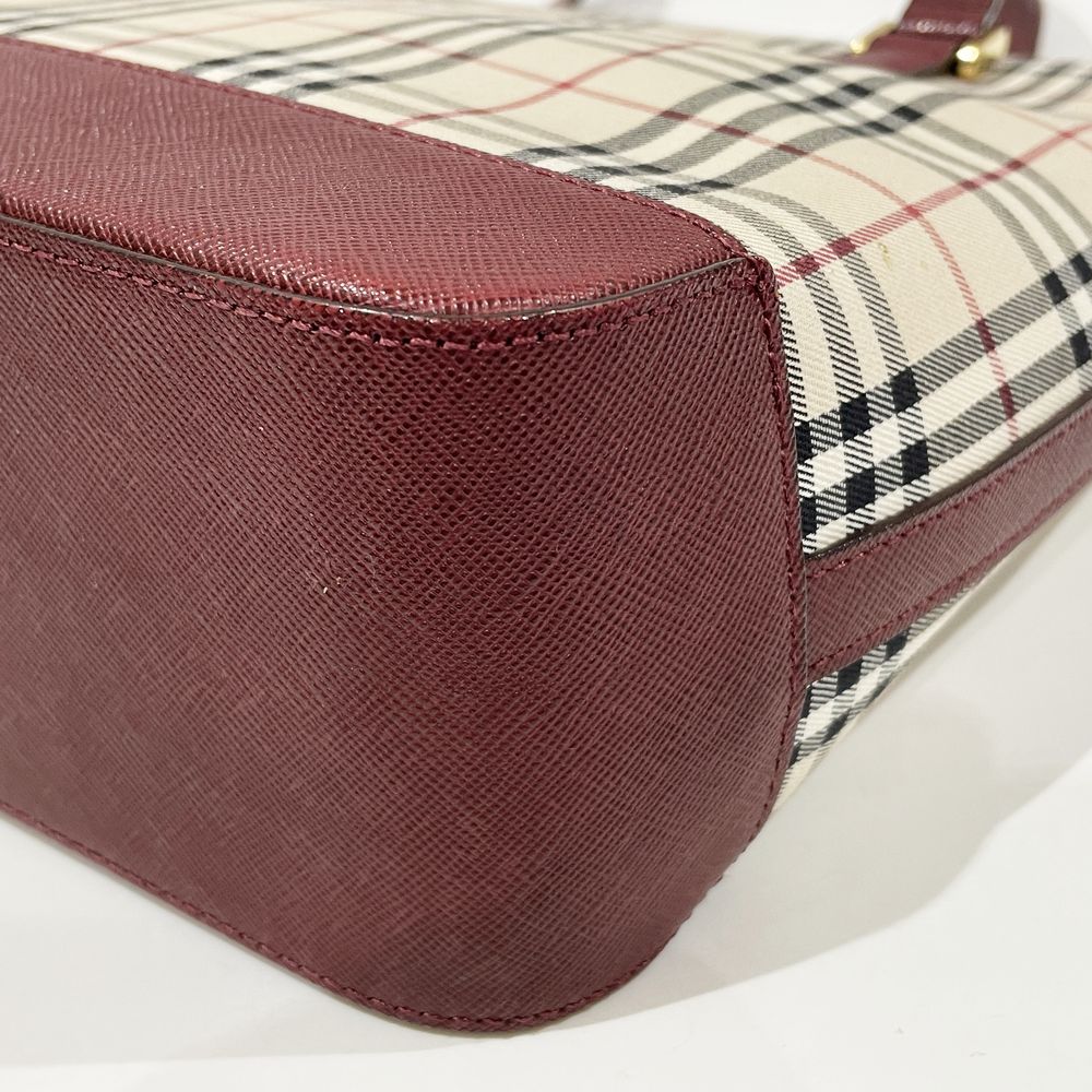 BURBERRY(バーバリー) ロゴ チェック トート 肩掛け ハンドバッグ キャンバス/レザー レディース【中古AB】20240630