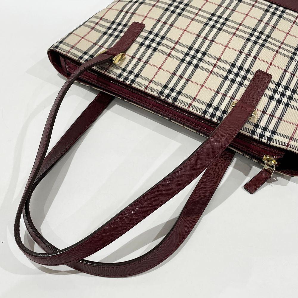 BURBERRY(バーバリー) ロゴ チェック トート 肩掛け ハンドバッグ キャンバス/レザー レディース【中古AB】20240630